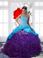 Best Beading and Ruffles 2015 Multi Color Quinceanera Dresses with Pick Ups