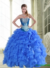 Best Beading and Ruffles Strapless Blue Quinceanera Dresses for 2015 Spring