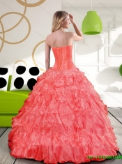 Best Beading and Ruffles Sweetheart 2015 Champagne Quinceanera Gown