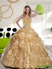 Best Beading and Ruffles Sweetheart 2015 Champagne Quinceanera Gown