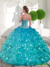 Best Sweetheart Teal Sweet 15 Dresses with Appliques and Ruffled Layers