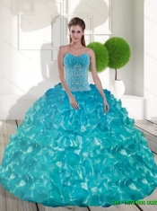 Best Sweetheart Teal Sweet 15 Dresses with Appliques and Ruffled Layers