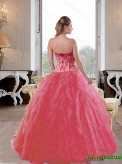 Brand New Ruffles and Appliques 2015 Quinceanera Gown in Coral Red