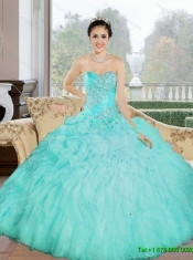 Classical Appliques and Ruffles Sweetheart Aqua Blue 2015 Quinceanera Dresses