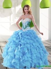 Custom Made 2015 Sweetheart Aqua Blue Quinceanera Dresses with Beading and Ruffles