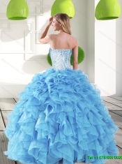 Custom Made 2015 Sweetheart Aqua Blue Quinceanera Dresses with Beading and Ruffles