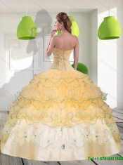 Decent Sweetheart 2015 Quinceanera Dresses with Appliques and Ruffled Layers