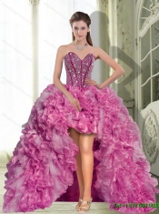 Dynamic High Low Beading and Ruffles 2015 Prom Dresses