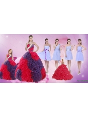 Elegant Multi Color Floor Length Quinceanera Dress and Ruching Short Dama Dresses and Multi Color Halter Top Little Girl Dress