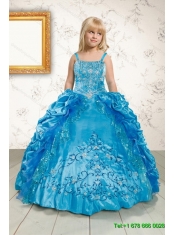 Embroidery and Pick Ups Quinceanera Dress and Ruching Short Dama Dresses and Spaghetti Straps Teal Little Girl Dress