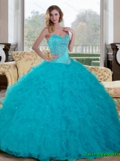Luxurious Beading and Ruffles Sweetheart 2015 Quinceanera Dresses in Teal