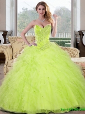 Luxurious Beading and Ruffles Sweetheart 2015 Sweet 16 Dresses in Yellow Green