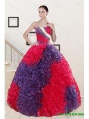 Multi Color Ball Gown Ruffles Quinceanera Dress and Ruching Baby Pink Dama Dresses and  Halter Top Multi Color Little Girl Dress