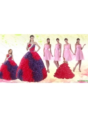Multi Color Ball Gown Ruffles Quinceanera Dress and Ruching Baby Pink Dama Dresses and Halter Top Multi Color Little Girl Dress