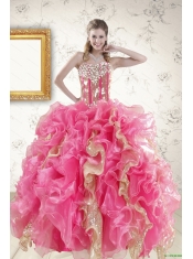 Multi Color Floor Length Ruffles Quinceanera Dress and Baby Pink Short Beading Dama Dresses and Floor Length Multi Color Little Girl Dress
