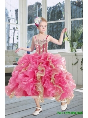 Multi Color Floor Length Ruffles Quinceanera Dress and Baby Pink Short Beading Dama Dresses and Floor Length Multi Color Little Girl Dress