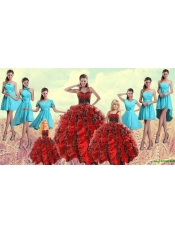 Multi Color Sweetheart Ruffles Quinceanera Dress and Baby Blue Short Dama Dresses and Multi Color Straps Beading Little Girl Dress