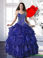 New Styles 2015 Appliques and Ruffles Quinceanera Dresses in Royal Blue