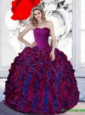 New Styles Beading and Ruffles Sweetheart 2015 Quinceanera Dresses in Multi Color