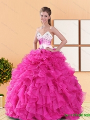 New Styles Hot Pink 2015 Quinceanera Dresses with Beading and Ruffles