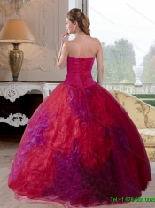 New Styles Multi Color 2015 Quinceanera Gown with Beading and Ruffles