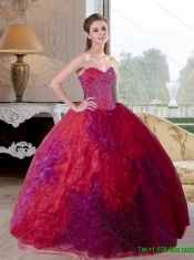 New Styles Multi Color 2015 Quinceanera Gown with Beading and Ruffles