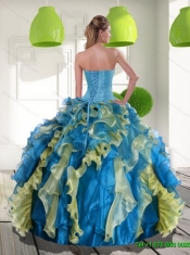 New Styles Multi Color Quinceanera Dress with Beading and Ruffles for 2015
