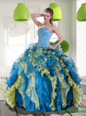 New Styles Multi Color Quinceanera Dress with Beading and Ruffles for 2015