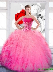 New Styles Strapless 2015 Quinceanera Gown with Ruffles and Appliques