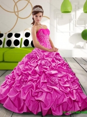 New Styles Sweetheart 2015 Hot Pink Quinceanera Gown with Appliques and Pick Ups