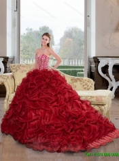 New Styles Sweetheart Beading and Pick Ups 2015 Quinceanera Dresses in Wine Red