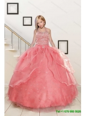 Perfect Beading Floor Length Quinceanera Dress and Short Ruching Prom Dresses and Watermelon Halter Top Little Girl Dress