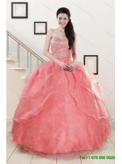 Perfect Beading Floor Length Quinceanera Dress and Short Ruching Prom Dresses and Watermelon Halter Top Little Girl Dress