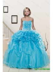 Pick Ups and Embriodery Baby Blue Quinceanera Dress and Ruching Short Dama Dresses and Embroidery Baby Blue Little Girl Dress
