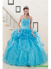 Pick Ups Floor Length Baby Blue Quinceanera Dress and Watermelon Halter Top Sash Dama Dresses and Pretty Ruffles Little Girl Dress