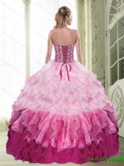 Popular Ball Gown Sweetheart Beading and Ruffled Layers Multi Color Quinceanera Dresses for 2015