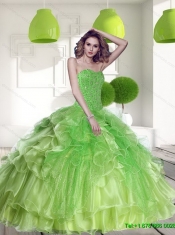 Remarkable Spring Green 2015 Quinceanera Dresses with Beading and Ruffles