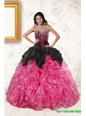 Ruffles and Beading Multi Color Quinceanera Gown and Black Sweetheart Short Prom Dress and Multi Color Straps Little Girl Dress