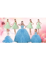 Ruffles Beading Ball Gown Quinceanera Dress and Sash Short Apple Green Dama Dresses and Halter Top Little Girl Dress
