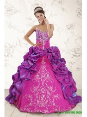 Spaghetti Straps Multi Color Quinceanera Dress and Long Ruching Dama Dresses and Ruffels and Embroidery Little Girl Dress
