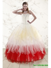 Strapless Beading Multi Color Quinceanera Dress and Beading Long Prom Dresses and Multi Color Halter Top Little Girl Dress