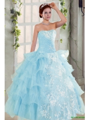 Strapless Ruffles Elegant Quinceanera Dress and Fashionable High Low Prom Dress and  Appliques and Ruffles Baby Bule Little Girl Pageant Dress