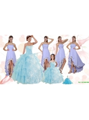 Strapless Ruffles Elegant Quinceanera Dress and Fashionable High Low Prom Dress and Appliques and Ruffles Baby Bule Little Girl Pageant Dress
