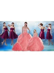 Watermelon Sweetheart Beading Quinceanera Gown and Elegant Strapless Prom Dresses and 2015 Halter Top Beading Little Girl Dress