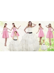 White Strapless Beading Quinceanera Dress and Baby Pink Short Beading Prom Dresses and Affordable Little Girl Pageant Dress with Beading and Ruffles