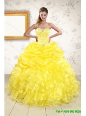 Yellow Sweetheart Beading Quinceanera Dress and Light Pink Short Prom Dresses and Ruffles and Beading Little Girl Dress