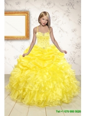 Yellow Sweetheart Rufflers Beading Quinceanera Dress and Bownot Short Prom Dresses and Yellow Spaghetti Straps Beading Pageant Dresses for Little Girl