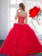 2014 Colorful Sweetheart Red 15th Birthday Dresses with Beading and Ruffles