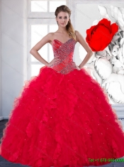 2014 Colorful Sweetheart Red 15th Birthday Dresses with Beading and Ruffles