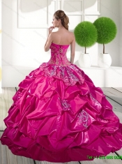 2015 Classical Appliques and Pick Ups Quinceanera Dress in Hot Pink